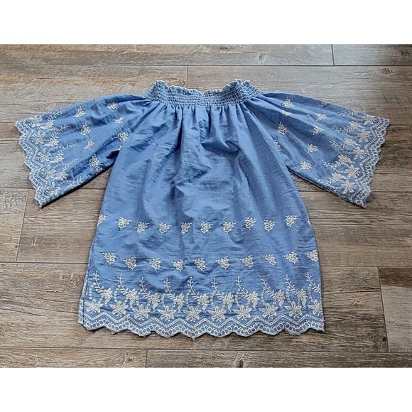 Now And Forever Chambray Off The Shoulder Tunic Size Large Blue Embroidery Boho - Picture 5 of 11